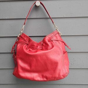 Cole Haan Red Leather Large Side Pull Drawstring Hobo Bag NWOT!